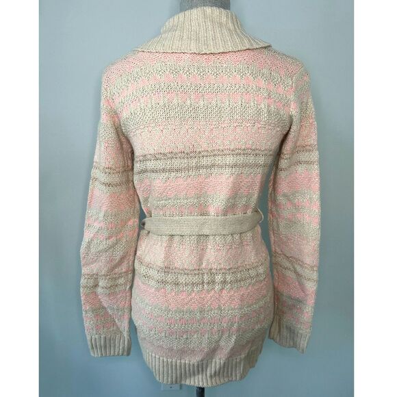 Cherokee Pink Cream Button Front Belted Long Sleeve Cardigan Girls Size XL 14/16 - Picture 2 of 6